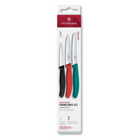 Набор ножей для очистки овощей Victorinox Swiss Classic 3 ножа черн/крас/зел 6.7116.34C1