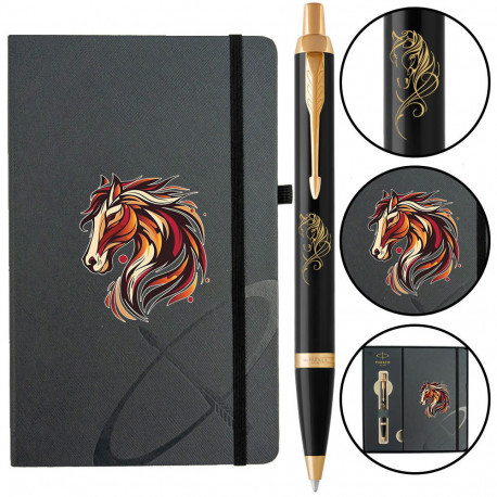 Набор Parker IM ZODIAC Black GT BP Красный конь (шариковая ручка + блокнот Parker)