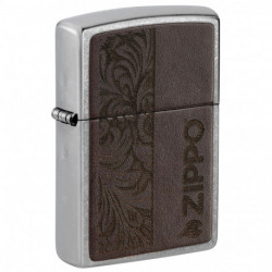 Зажигалка Zippo Classic Brown Leather Emblem - Zippo Design Street Chrome 46920