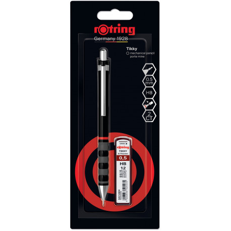 Набор Rotring TIKKY Black (ISO) PCL 0,5 + Грифели 0,5мм HB (12) блистер R2221240