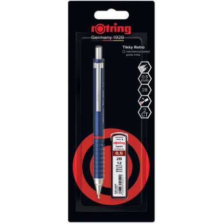 Набор Rotring TIKKY Retro Blue PCL 0,5 + Грифели 0,5мм 2B (12) блистер R2221252