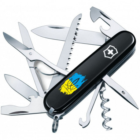 Складной нож Victorinox HUNTSMAN UKRAINE Трезубец фигурный на фоне флага 1.3713.3_T1026u