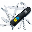 Складной нож Victorinox HUNTSMAN UKRAINE Трезубец фигурный на фоне флага 1.3713.3_T1026u