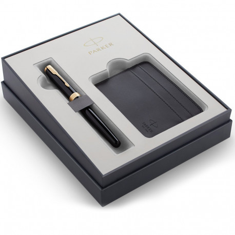 Набор Parker SONNET Black Lacquer GT FP M (перьевая ручка + картхолдер)
