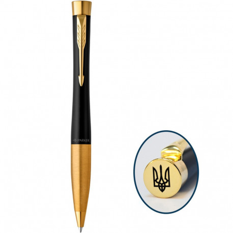 Ручка кулькова Parker URBAN Muted Black GT BP Тризуб на торці 30 035_TR