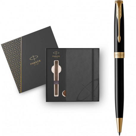 Набор Parker SONNET Black Lacquer GT BP (шариковая ручка + блокнот Parker)