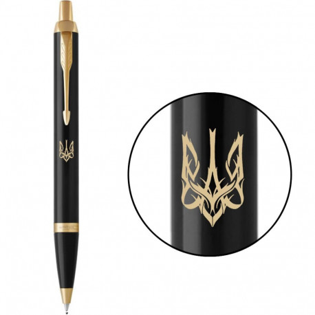 Ручка кулькова Parker IM Black GT BP Тризуб готичний 22032_T063y