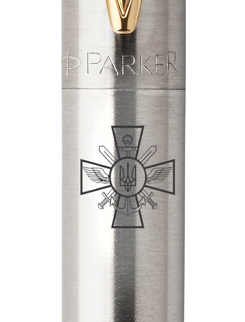 Ручка кулькова Parker JOTTER ARMY Stainless Steel GT BP Емблема ГШ ЗСУ 16032_W005b
